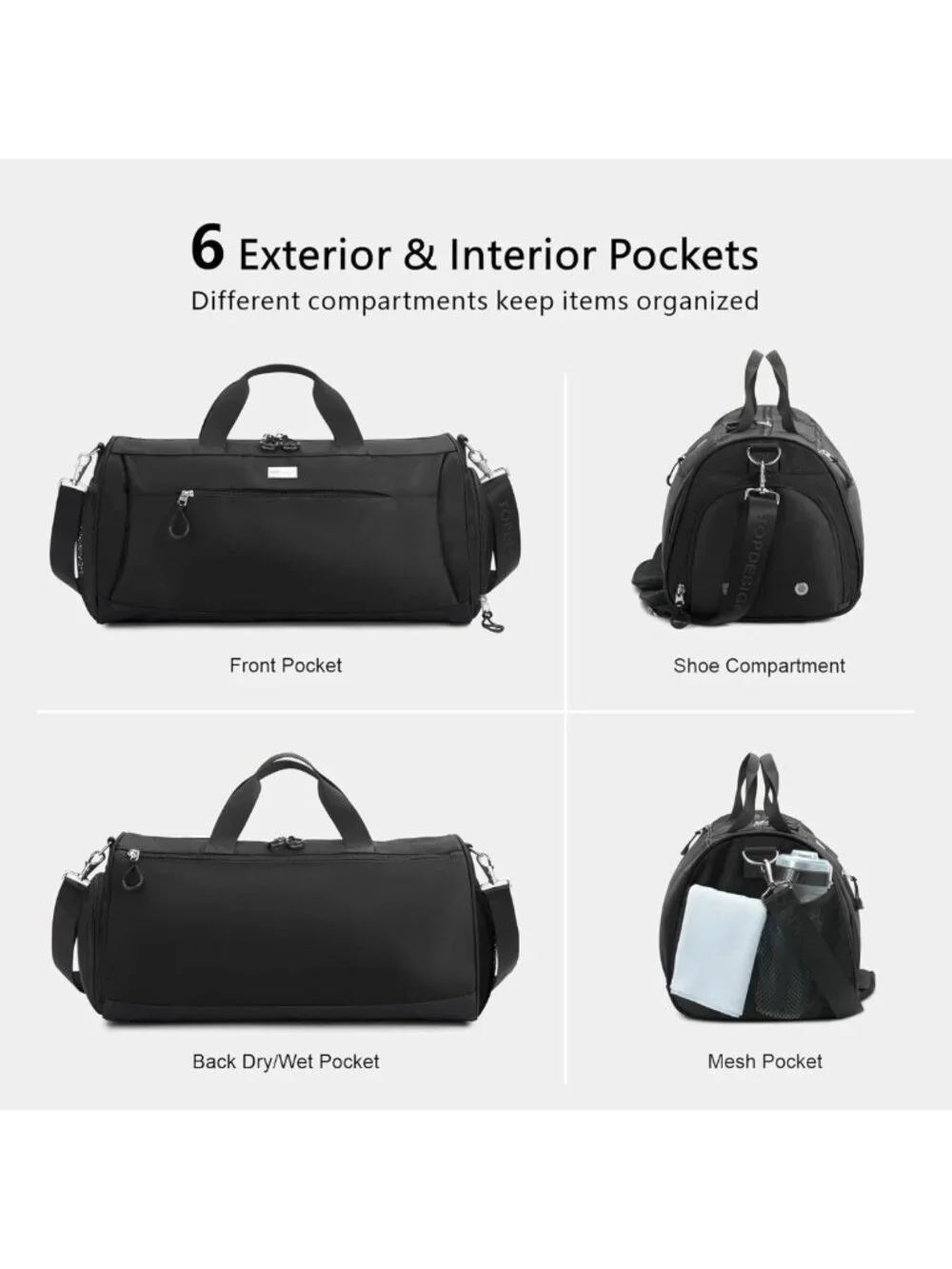 Unisex Gym Duffel Bag with Shoe Compartment & Wet Pocket for Travel & Sports